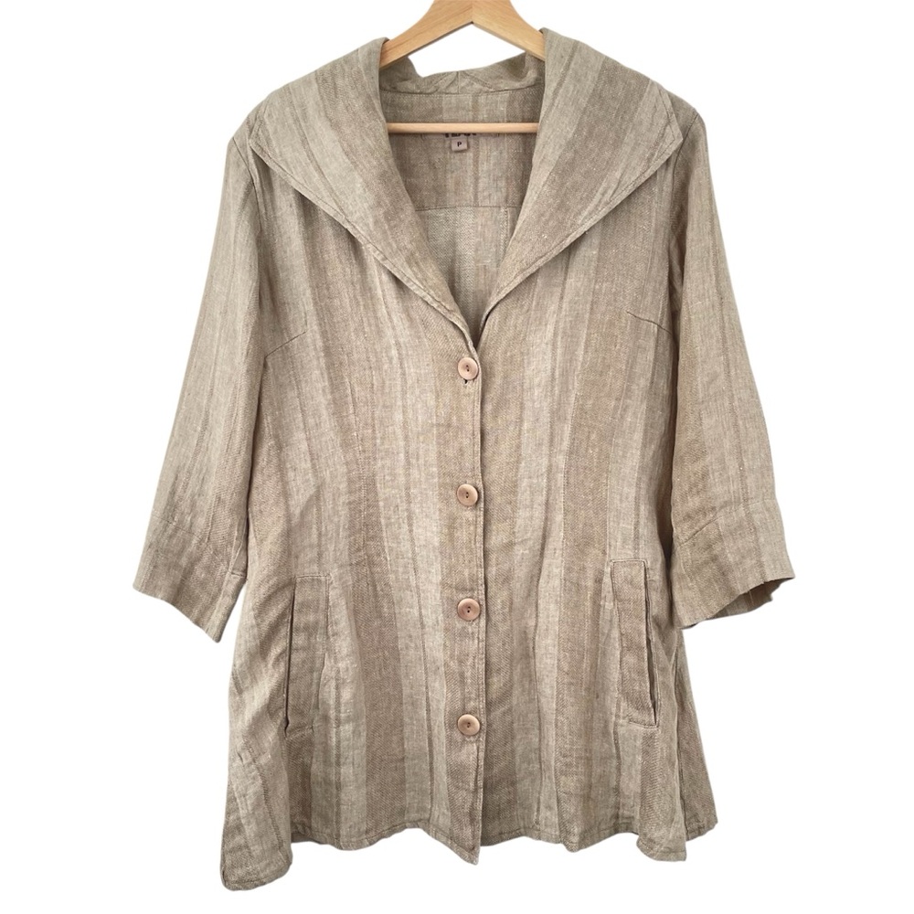 FLAX Linen Striped Jacket Blazer Size Small Lagenlook Granola Girl